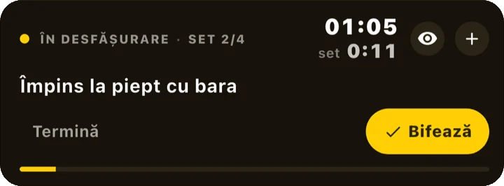 Bara antrenamentului în desfășurare, cu cronometrul